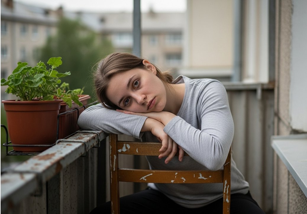 Девушка сидит на балконе